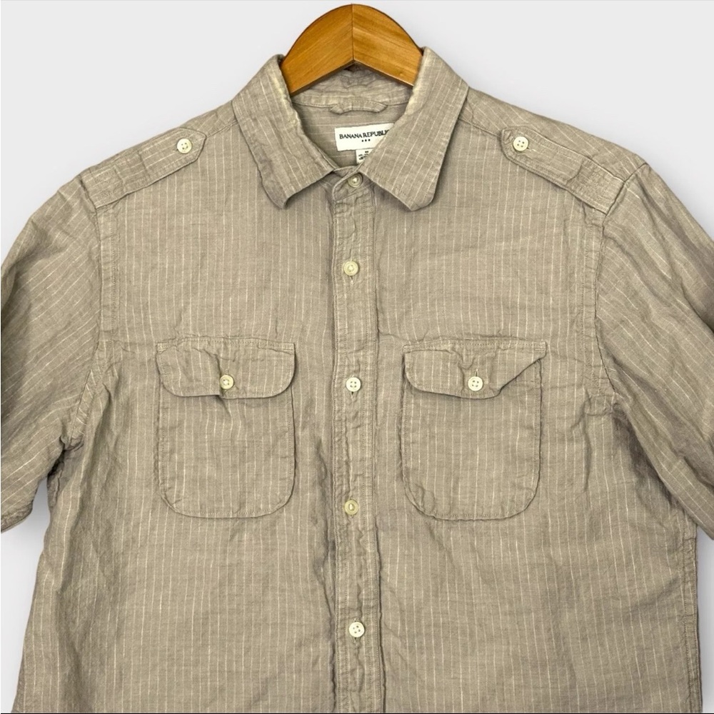 Banana Republic 100% Linen Military Long Sleeve Shirt Women’s M 15-15.5 Brown - Picture 3 of 9